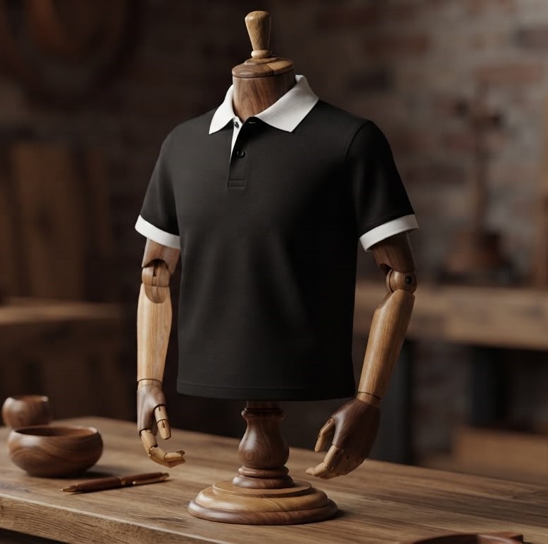 black polo (white collar)